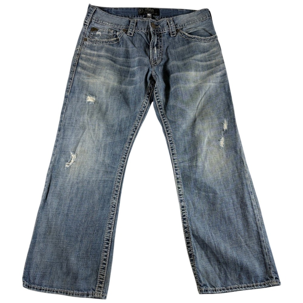 Silver Zac Jeans Mens 34x30 Blue Denim Relaxed Fit Distressed Double Stitch Boho